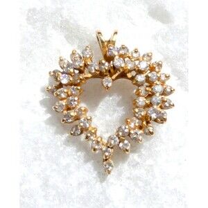 VTG Diamond Cluster Open Heart Pendant 14k Yellow Gold 50 Diamonds 3.4gr